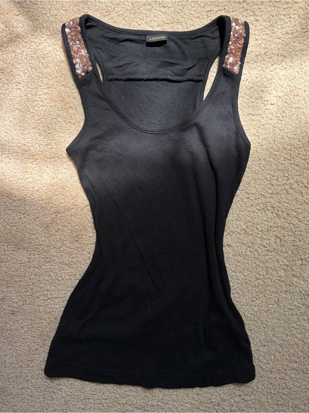 Lascana Black Sequin-Accent Tank Top